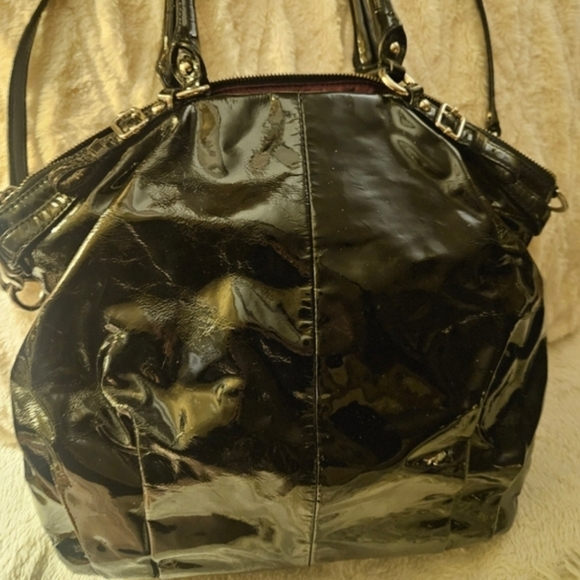 Coach Madison 2-Way Black Glass Patent Leather Satchel Handbag With Hang Tag - Picture 5 of 8